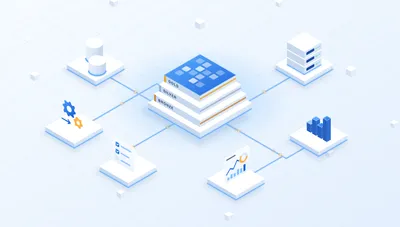 Isometric illustration of a lakehouse with bronze, silver and gold layers connected to data sources and dashboards